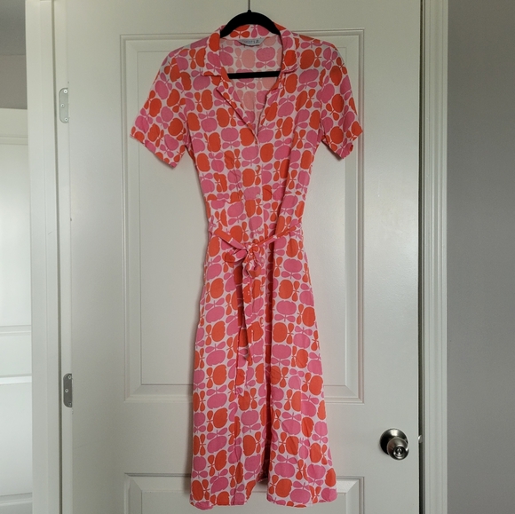 Compania Fantastica Dresses & Skirts - Vibrant Pink and Orange Retro Spring Vibe Midi Dress